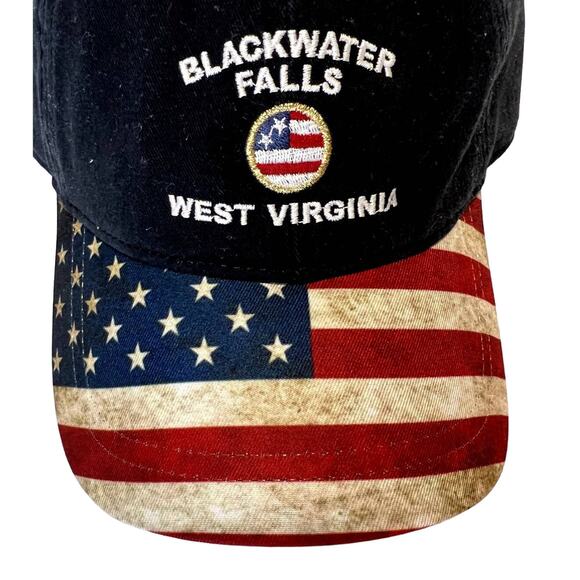 American Flag Hat Cap Blackwater Falls West Virginia Embroidered Logo Black NWT - Picture 3 of 7